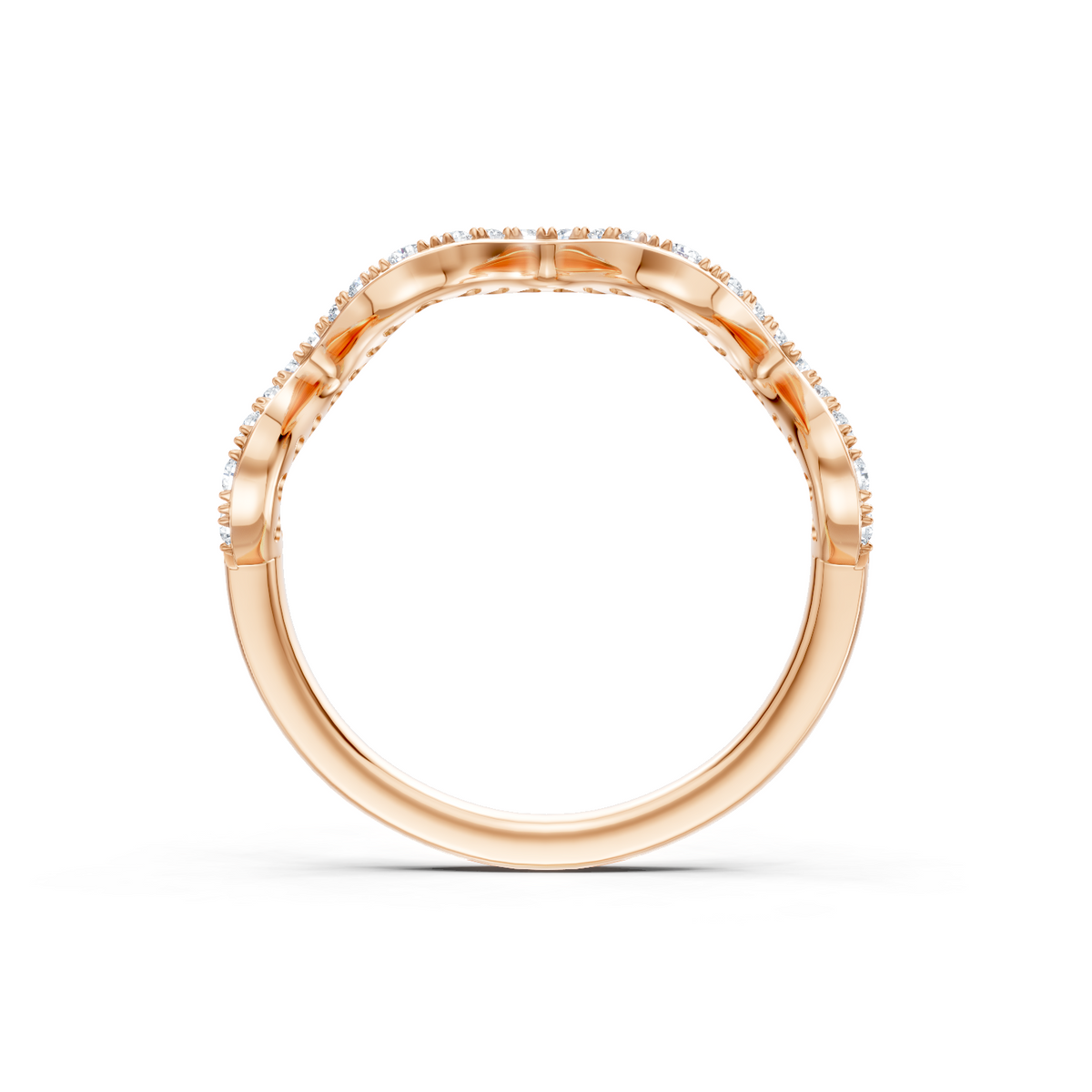 14K Rose Gold Round Diamond Zig Zag Band