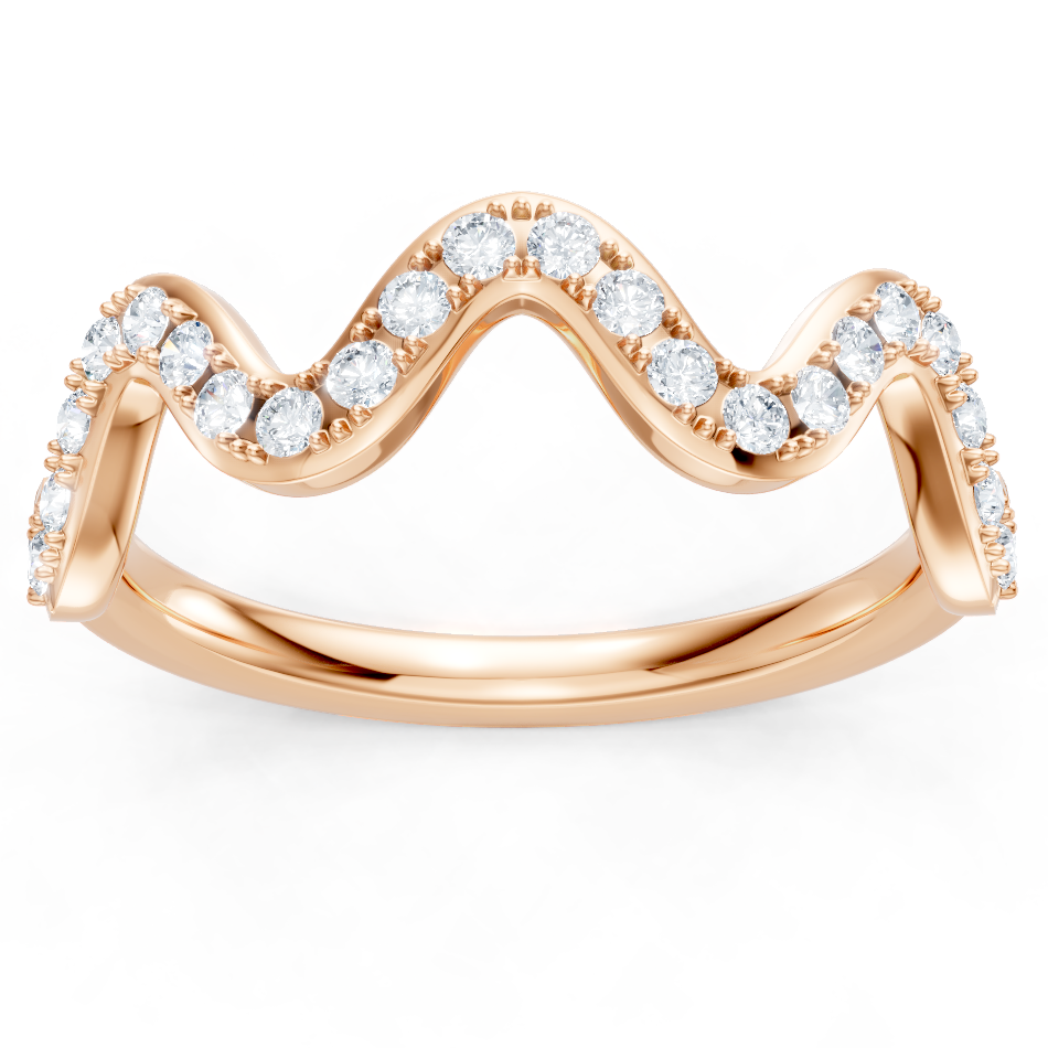 14K Rose Gold Round Diamond Zig Zag Band
