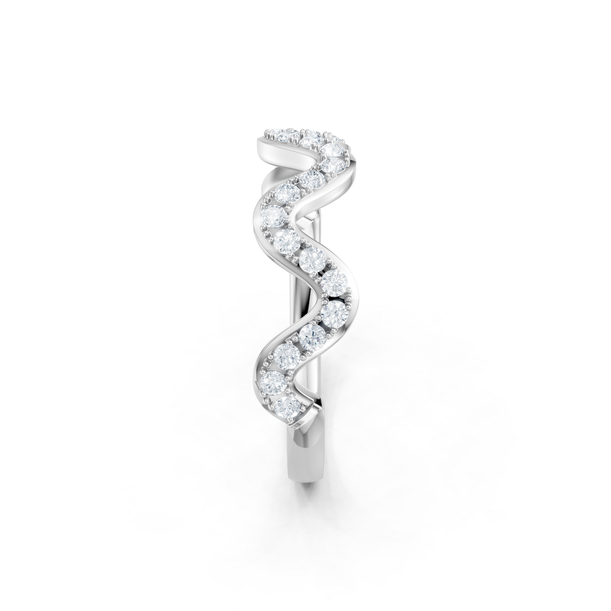 14K White Gold Round Diamond Zig Zag Band