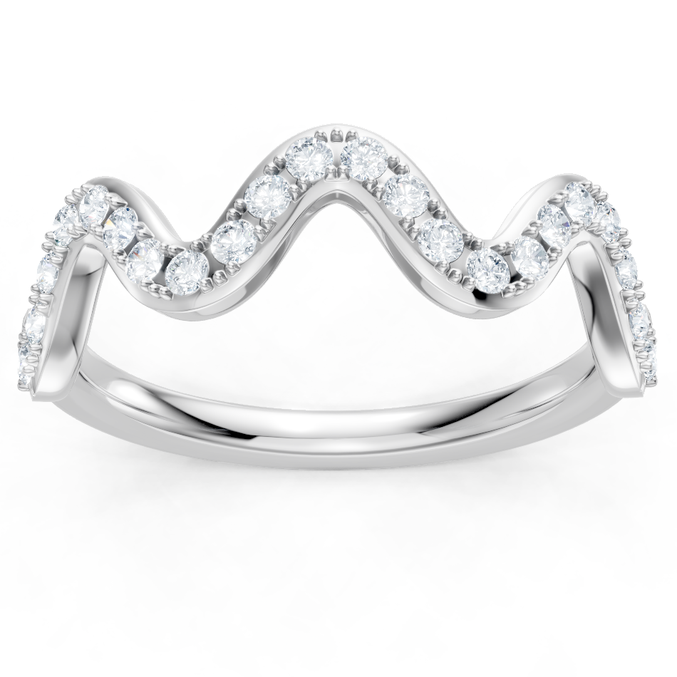 14K White Gold Round Diamond Zig Zag Band