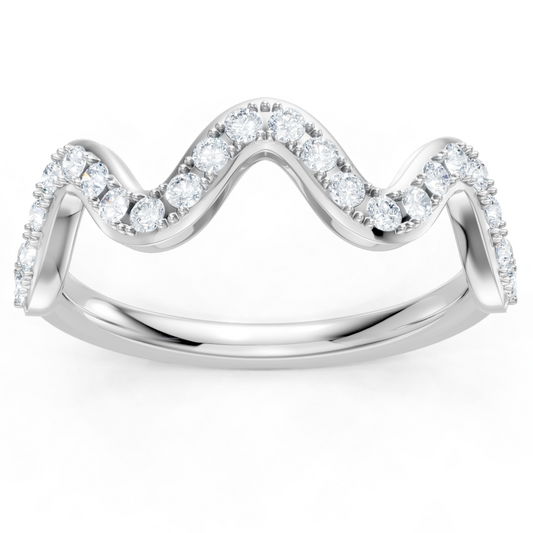 14K White Gold Round Diamond Zig Zag Band