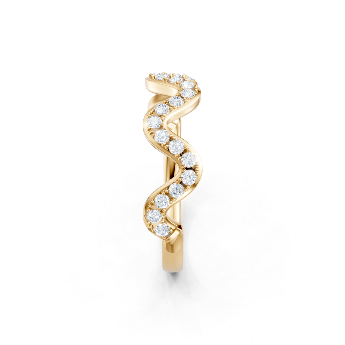 14K Yellow Gold Round Diamond Zig Zag Band