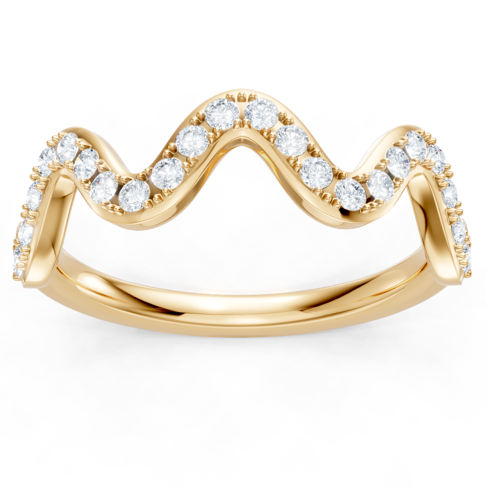 14K Yellow Gold Round Diamond Zig Zag Band