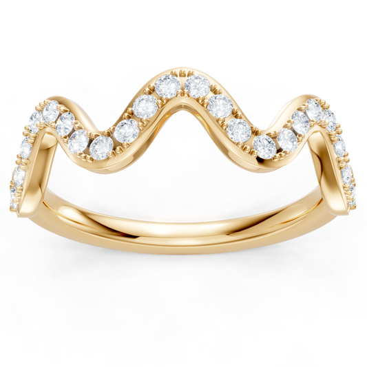 14K Yellow Gold Round Diamond Zig Zag Band