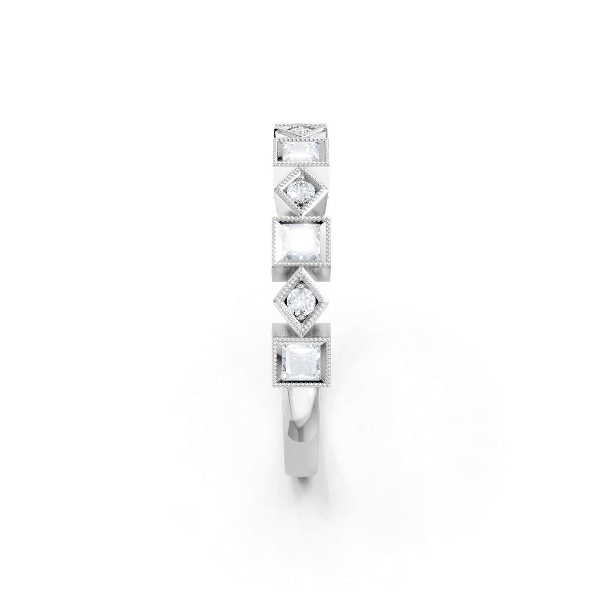 14K White Gold Round and Princess Cut Diamond Pave Band