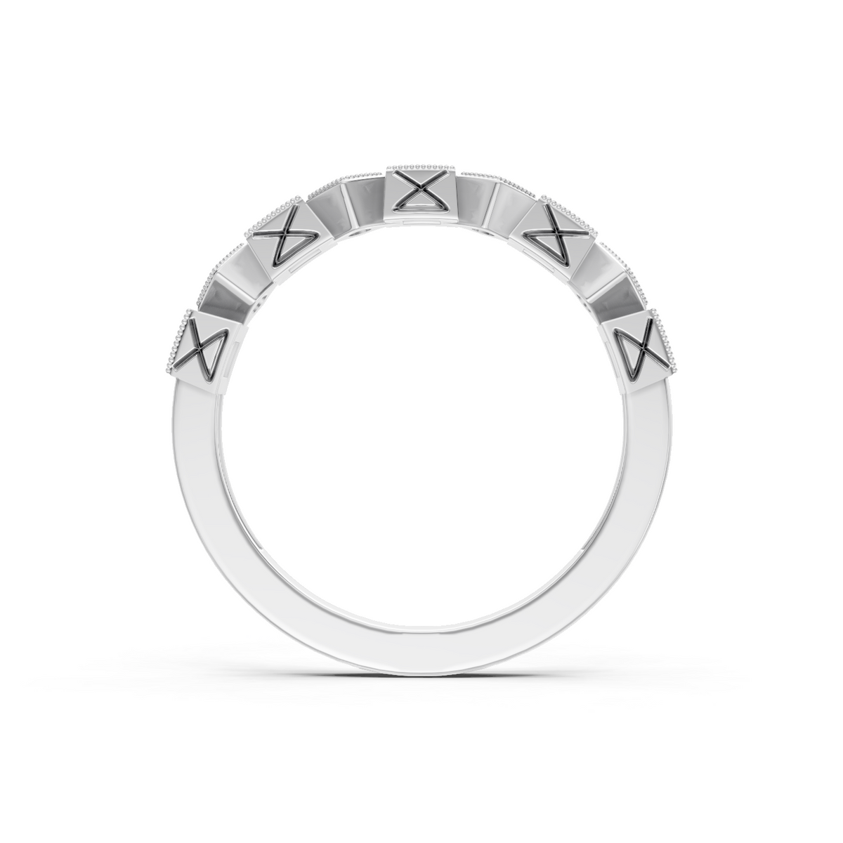 14K White Gold Round and Princess Cut Diamond Pave Band