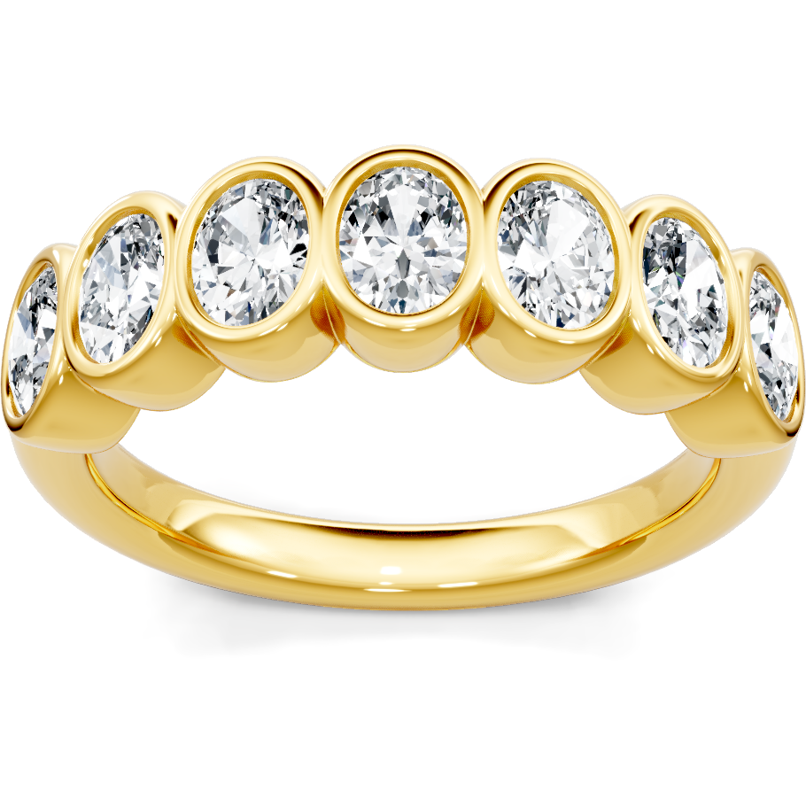 14K yellow gold seven-stone oval diamond bezel-set anniversary band
