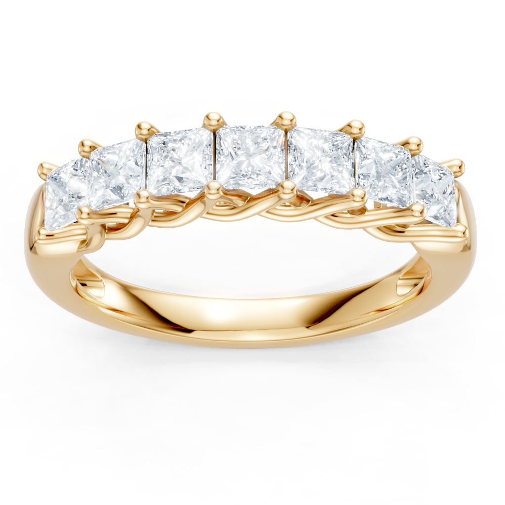 14K Yellow Gold Princess Cut Diamond Trellis 7 Stone Band