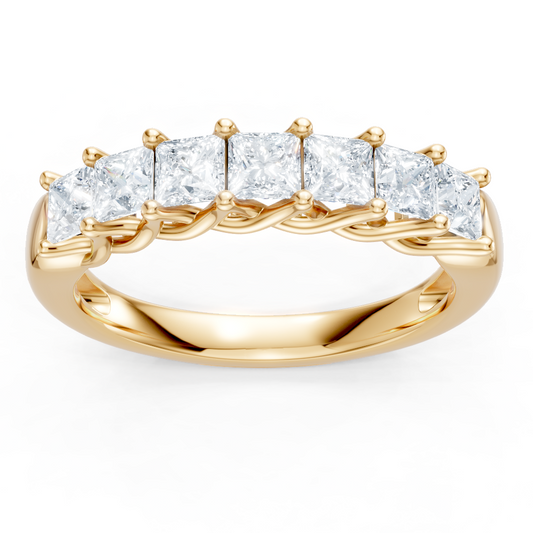 14K Yellow Gold Princess Cut Diamond Trellis 7 Stone Band