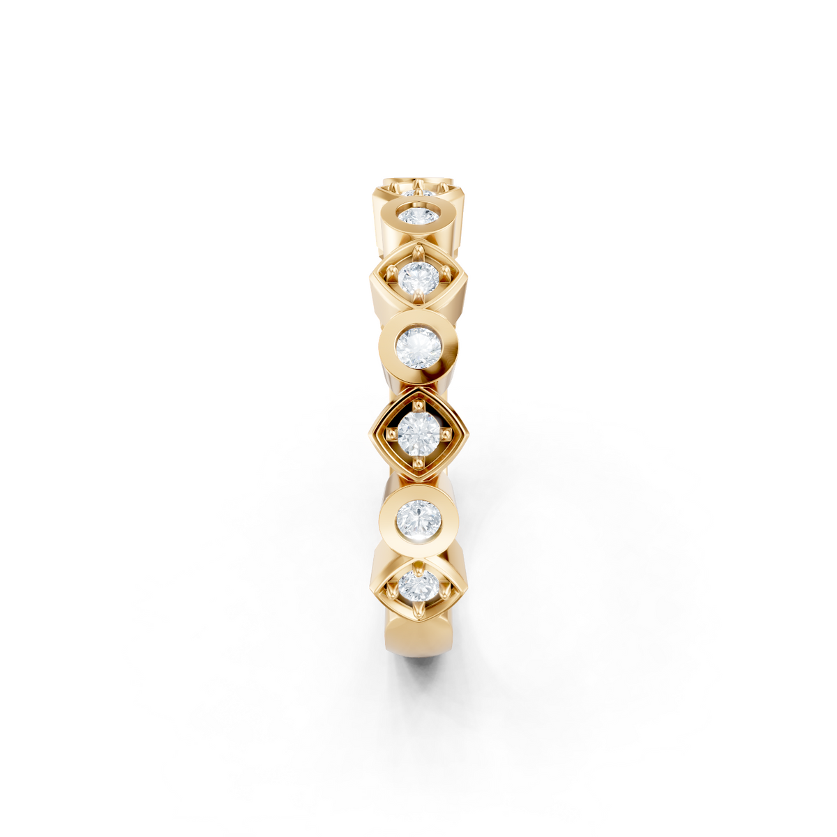 14K Yellow Gold Round Diamond Pave Milgrain Band
