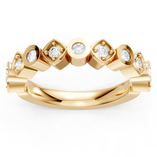 14K Yellow Gold Round Diamond Pave Milgrain Band