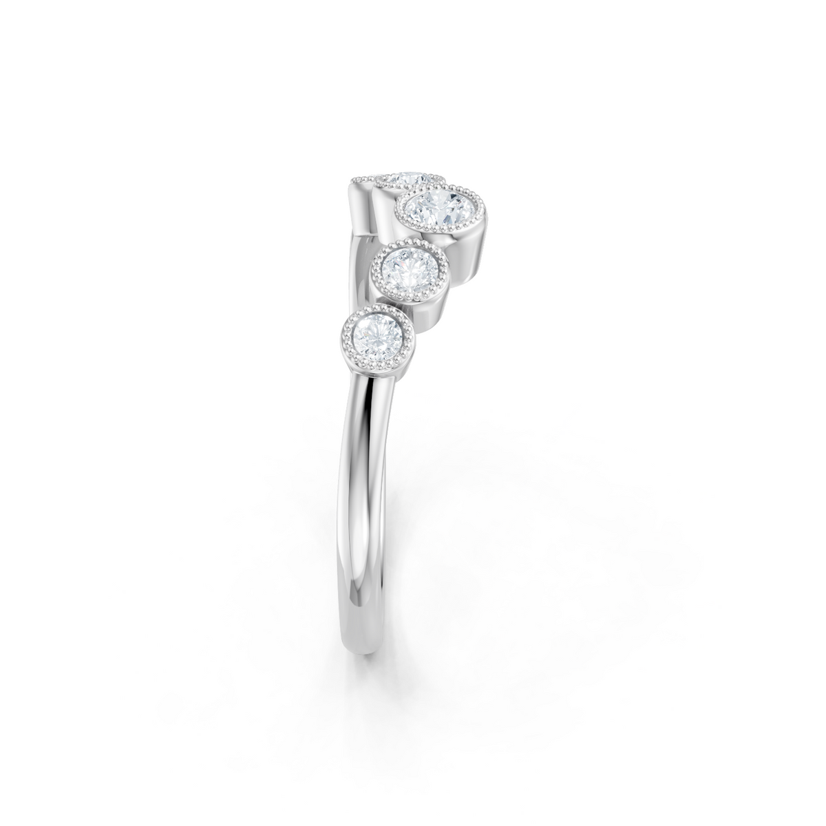 14K White Gold Round Diamond Bezel Set Wrap Contour Band