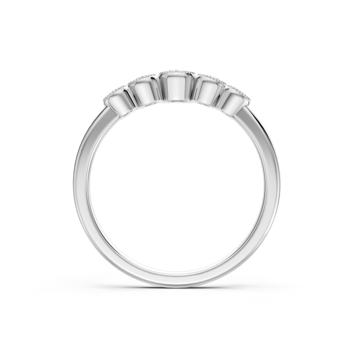 14K White Gold Round Diamond Bezel Set Wrap Contour Band