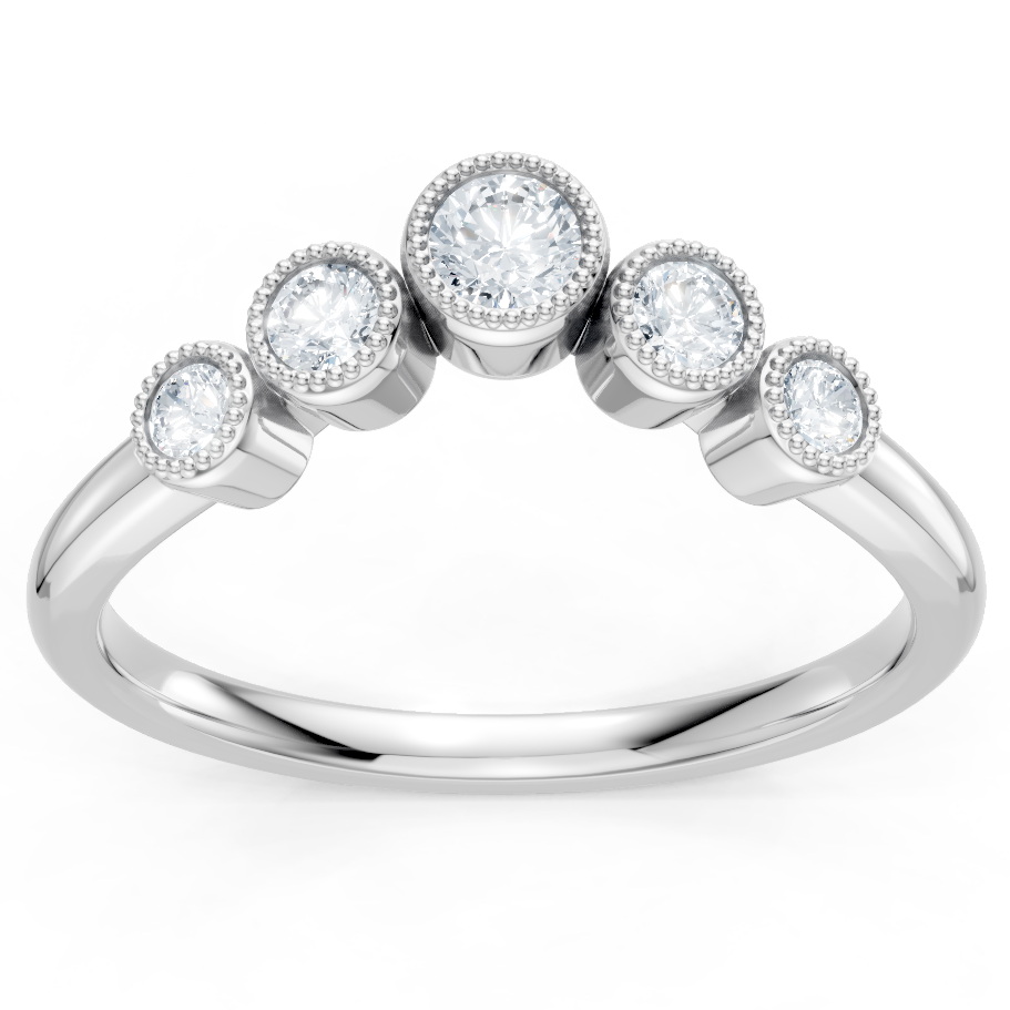 14K White Gold Round Diamond Bezel Set Wrap Contour Band
