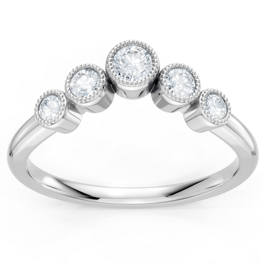 14K White Gold Round Diamond Bezel Set Wrap Contour Band