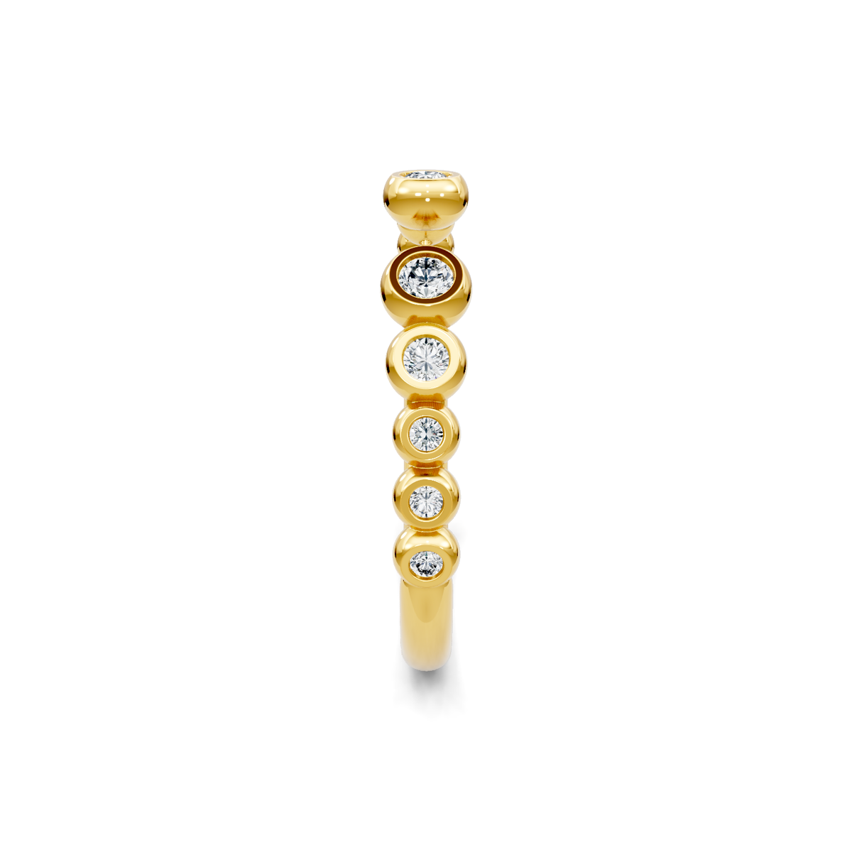 Yellow gold graduated bezel-set diamond band, side profile