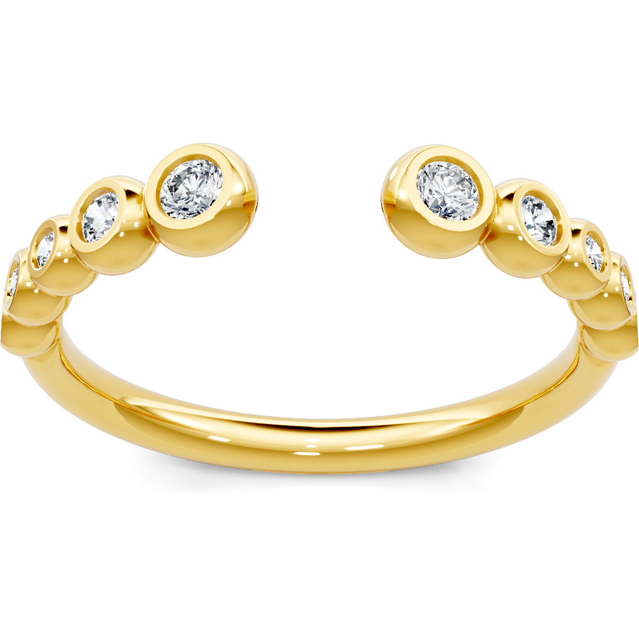 14K yellow gold open-front diamond band with bezel-set accents