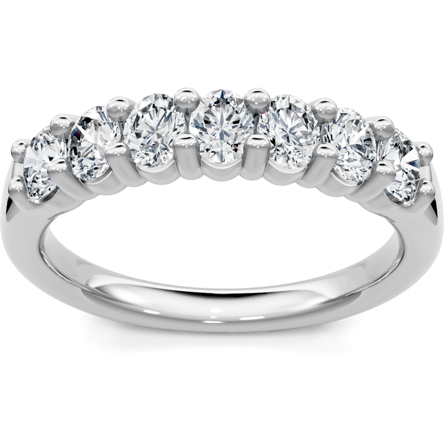 14K white gold seven-stone shared-prong round diamond anniversary band