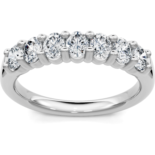 14K white gold seven-stone shared-prong round diamond anniversary band