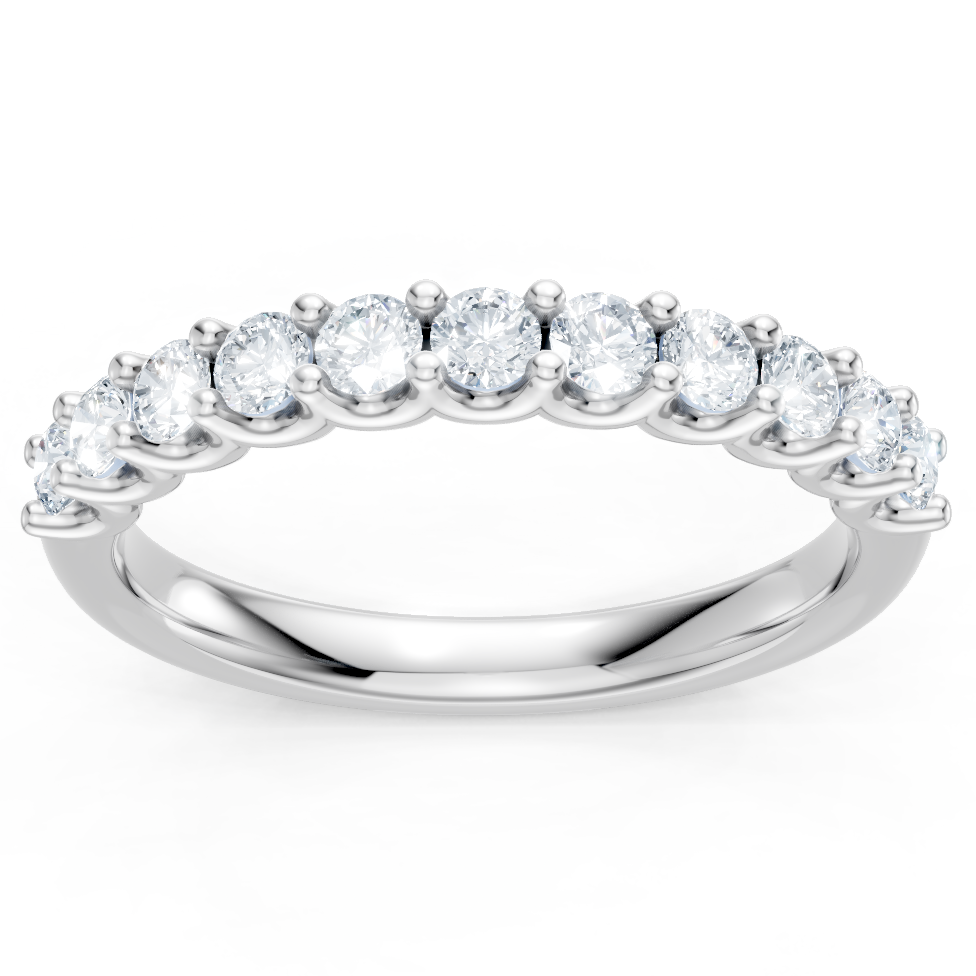 14K White Gold Round Diamond U-Prong 11 Stone Band
