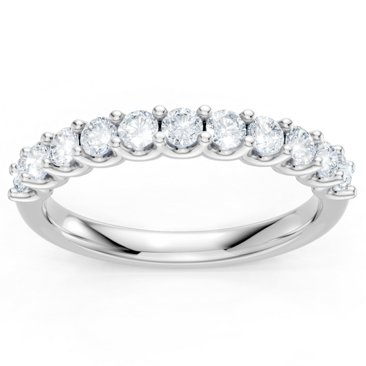 14K White Gold Round Diamond U-Prong 11 Stone Band