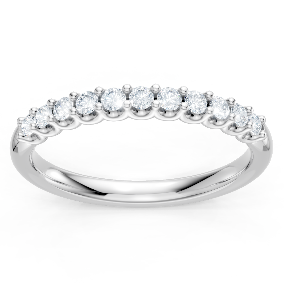 14K White Gold Round Diamond U-Prong 11 Stone Band