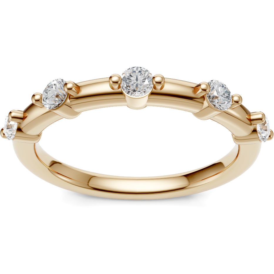 14K yellow gold spaced round diamond station anniversary band