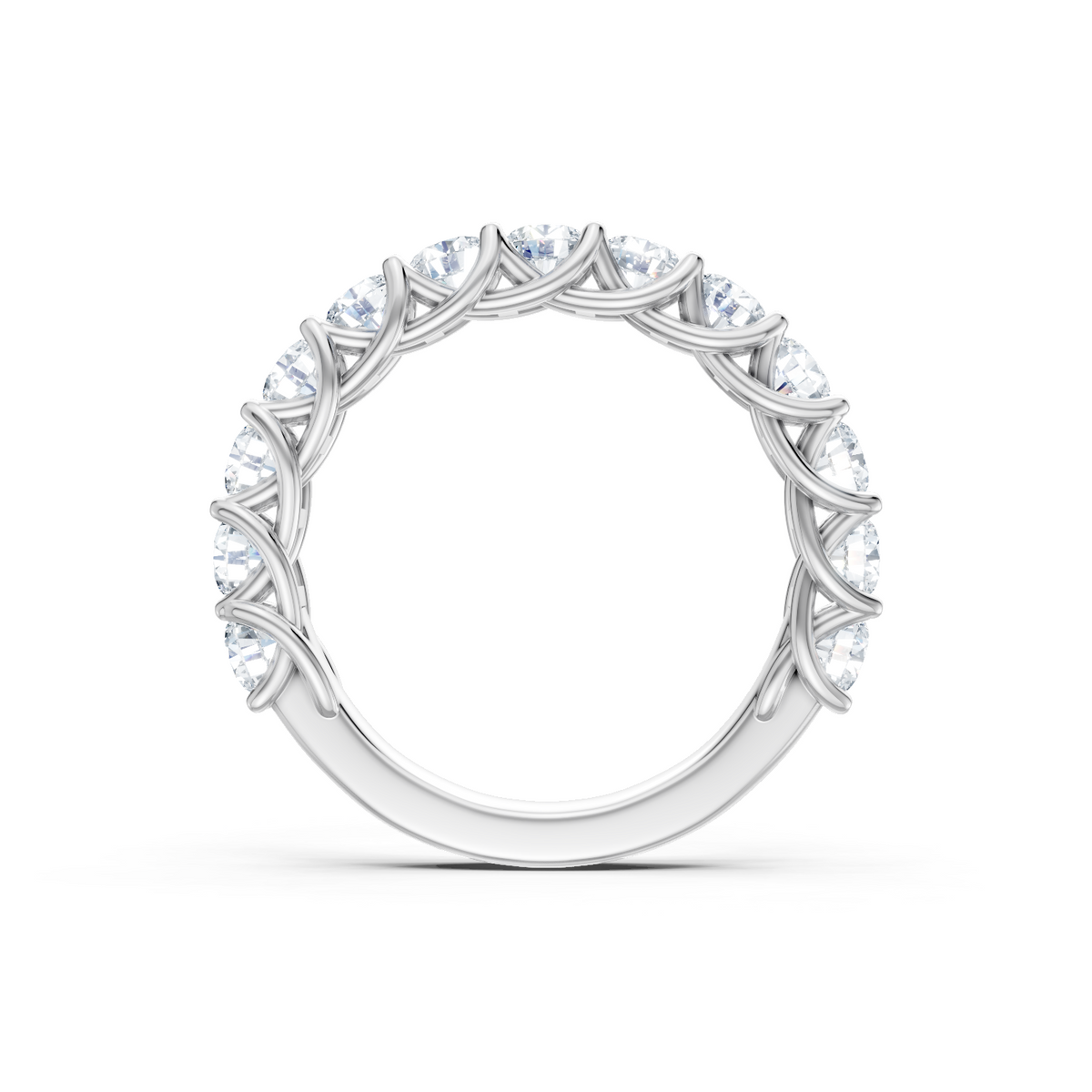 14K White Gold 13 Stone Round Diamond Trellis Band