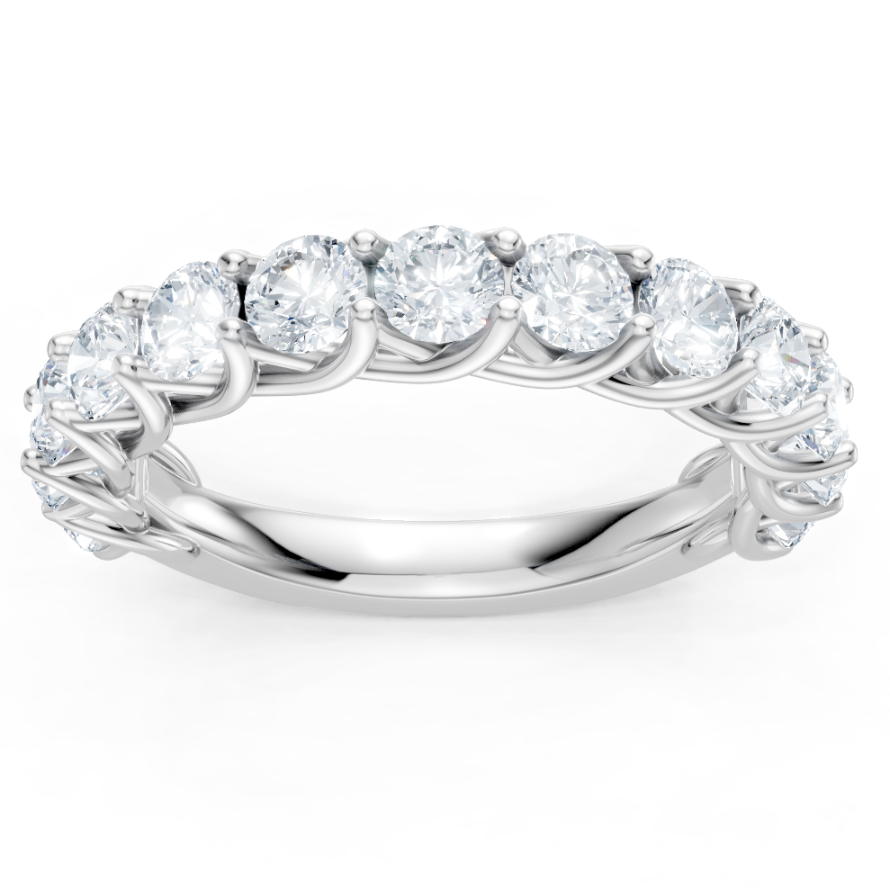 14K White Gold 13 Stone Round Diamond Trellis Band