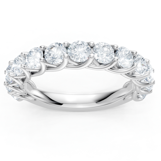 14K White Gold 13 Stone Round Diamond Trellis Band