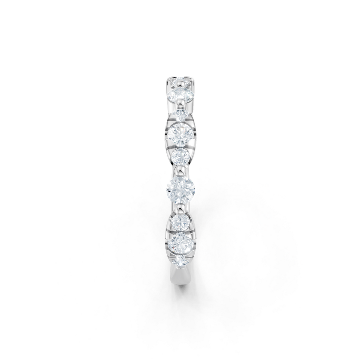 14K White Gold Round Diamond Alternating Size Band