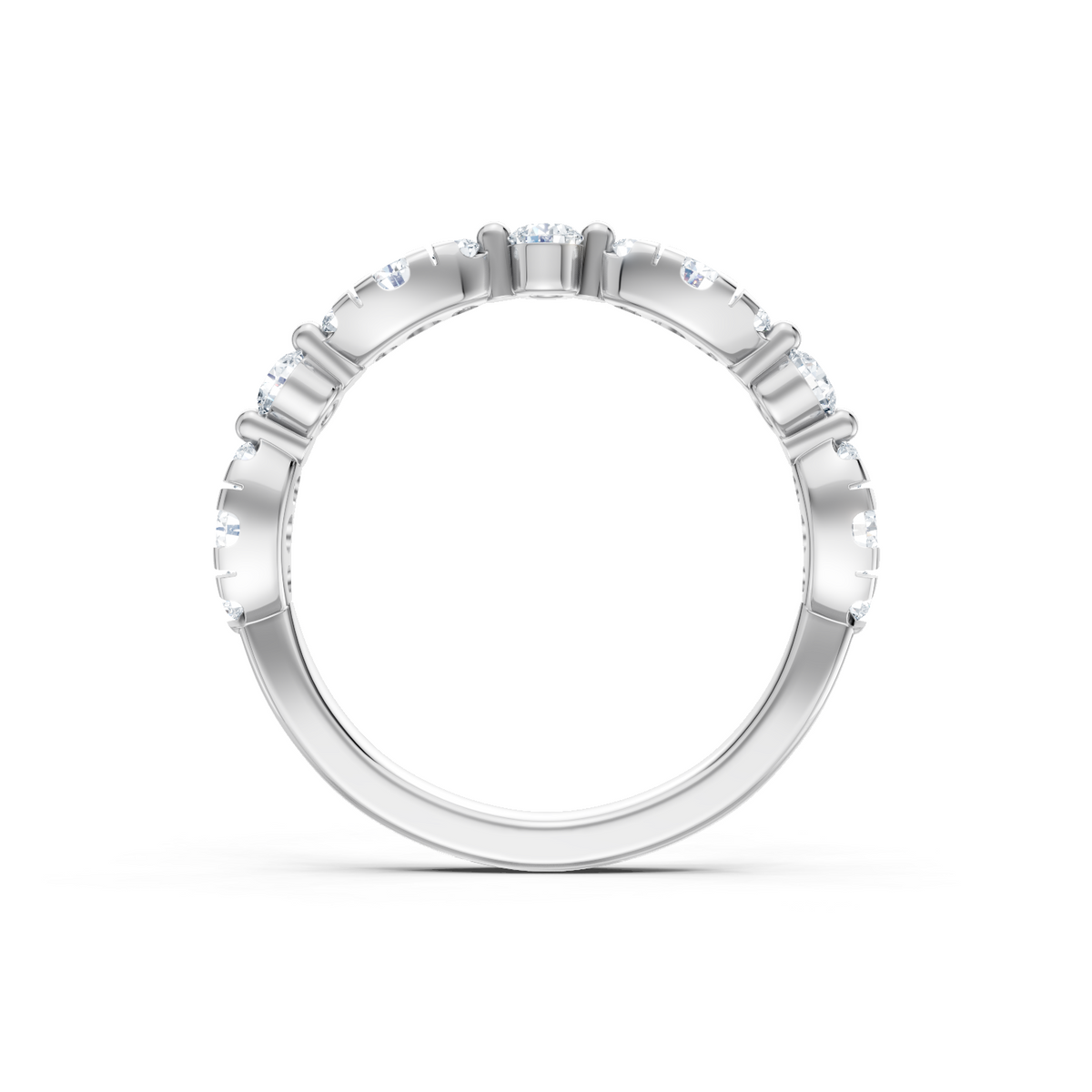 14K White Gold Round Diamond Alternating Size Band