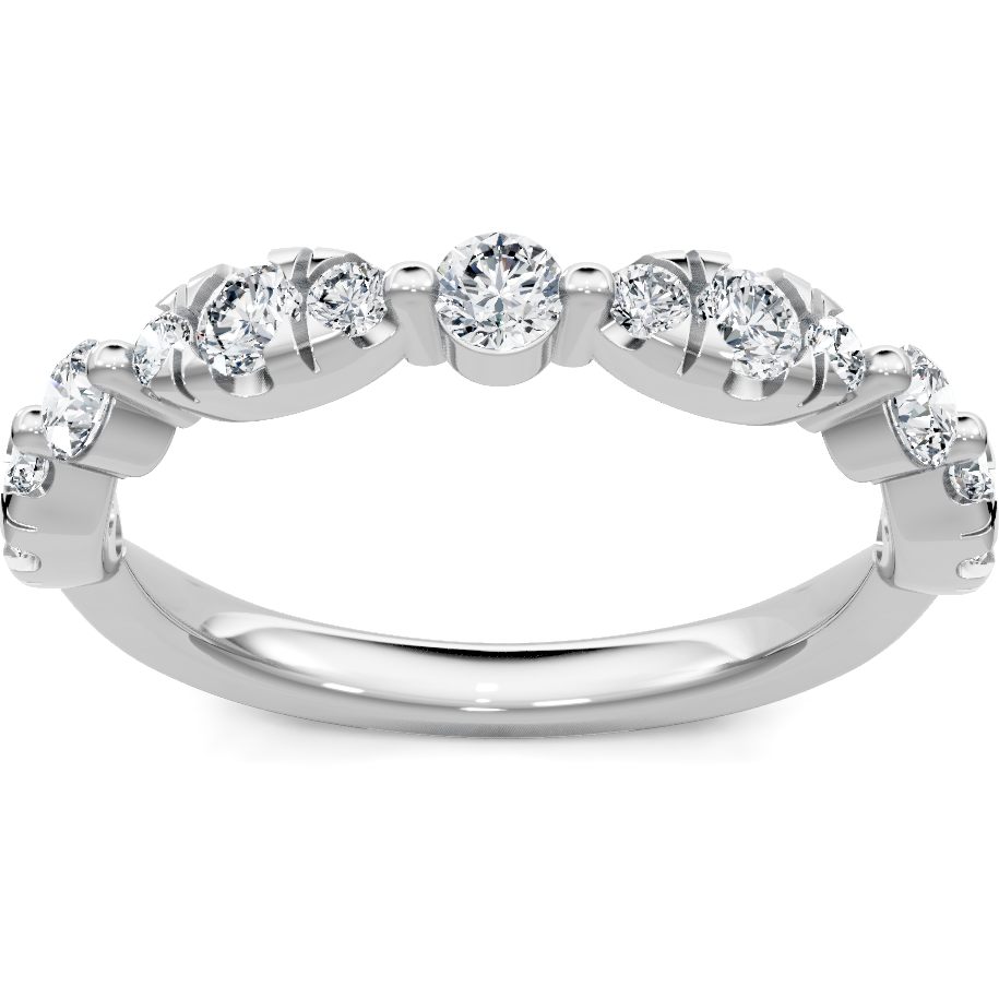 14K white gold shared-prong round diamond anniversary band with center accent
