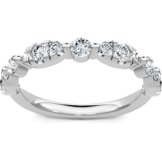 14K white gold shared-prong round diamond anniversary band with center accent