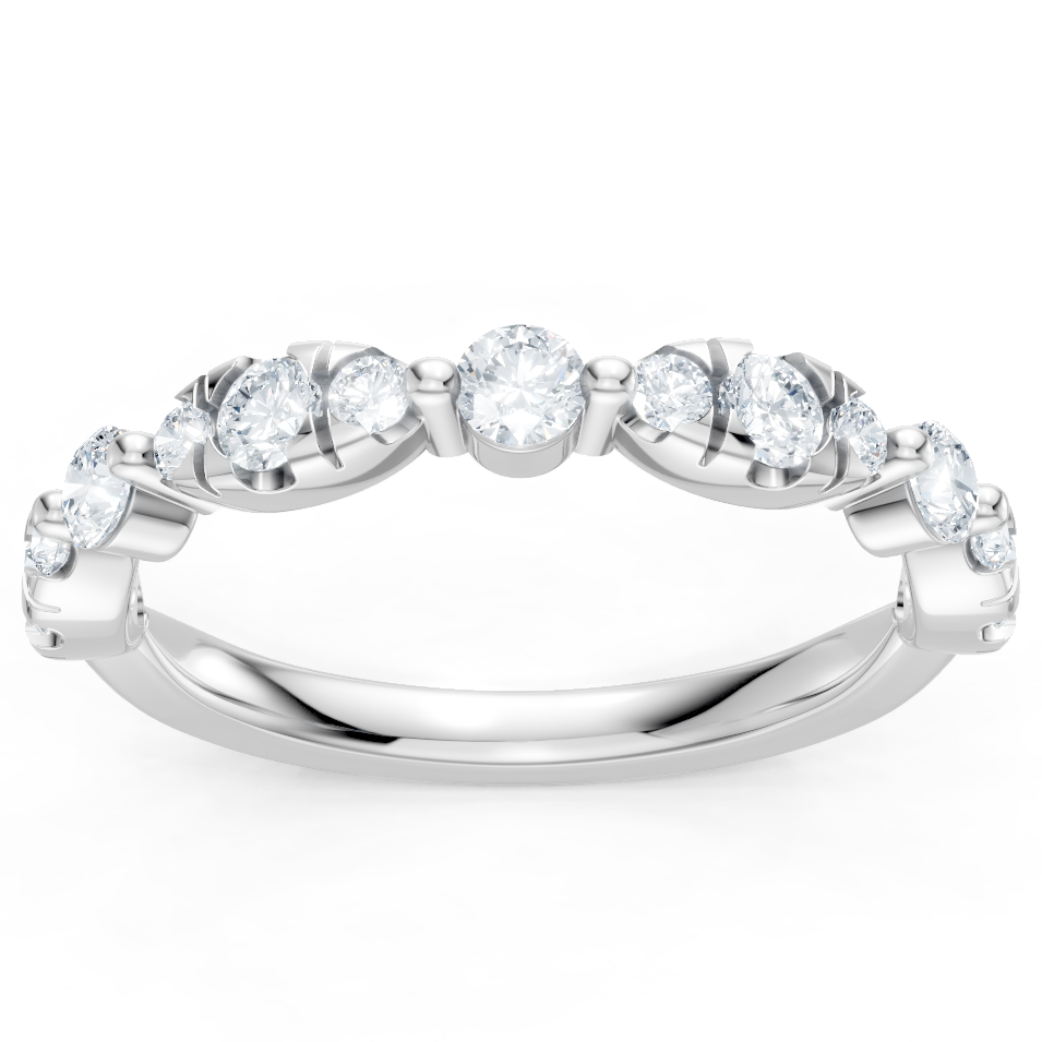 14K White Gold Round Diamond Alternating Size Band
