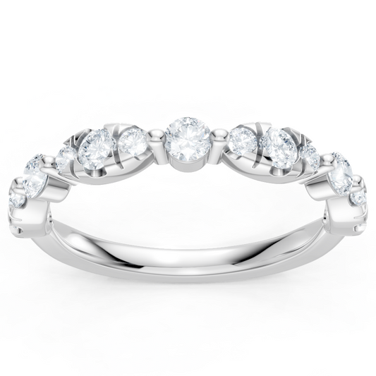 14K White Gold Round Diamond Alternating Size Band