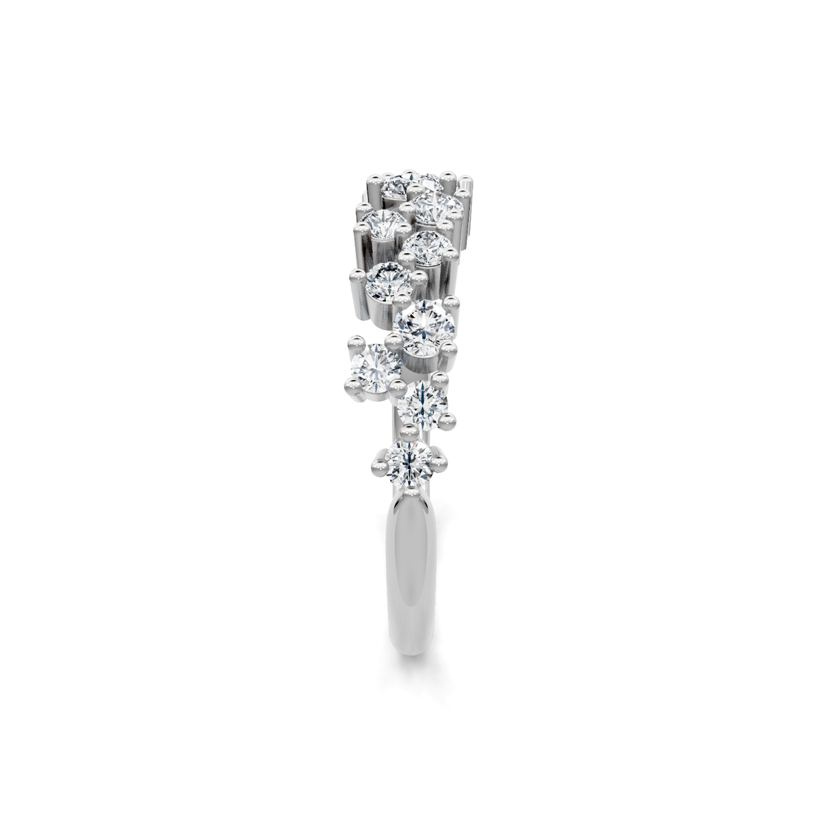 White gold scattered cluster diamond band, side profile