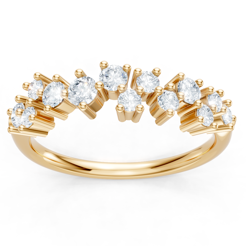 14K Yellow Gold Round Diamond Cluster Band