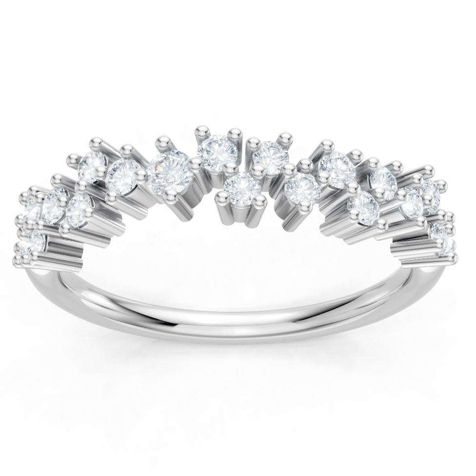 14K White Gold Round Diamond Cluster Band
