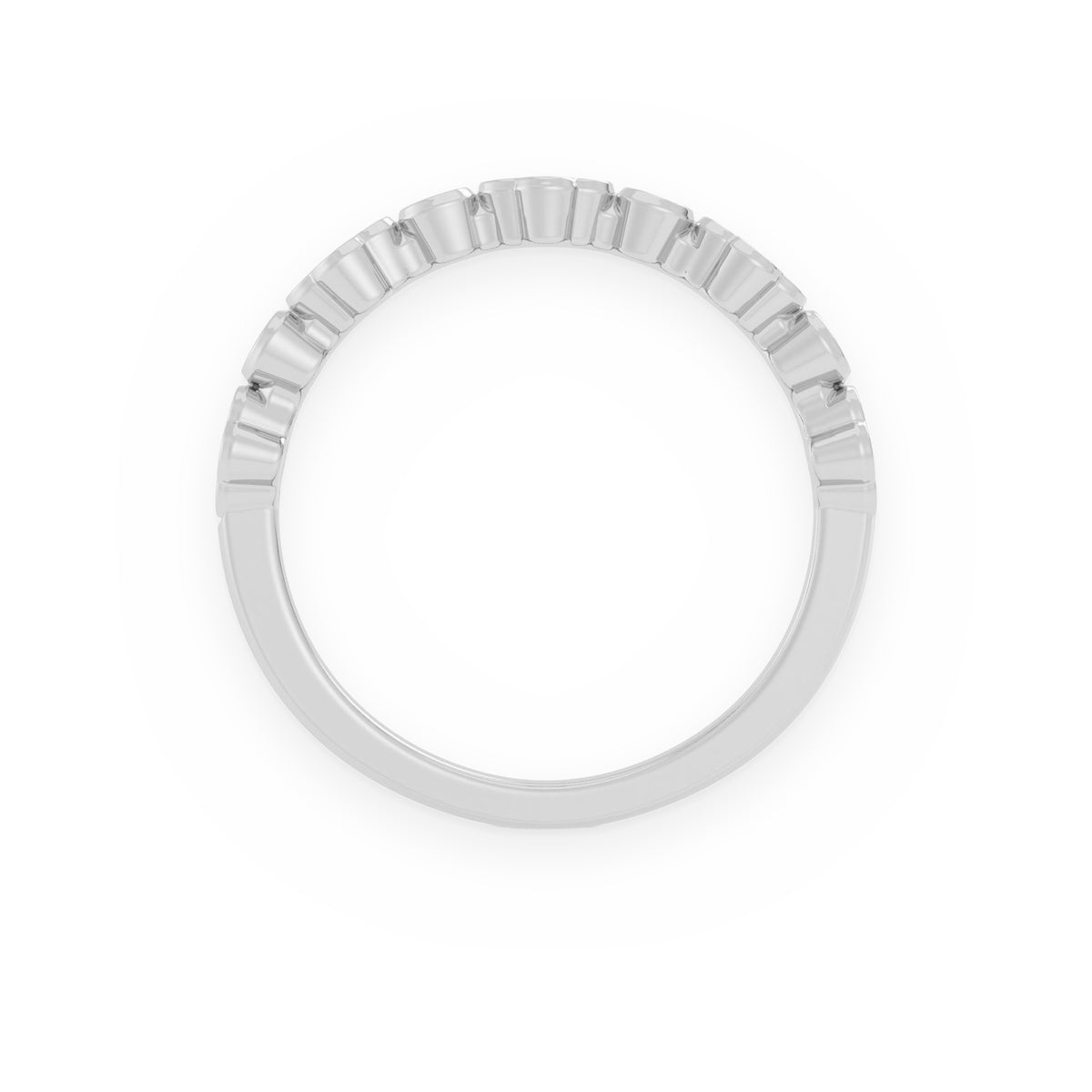 White gold bezel-set diamond and diamond-cluster clover band, side profile