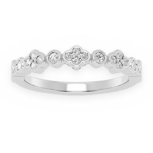 14K white gold clover-cluster and bezel diamond anniversary band