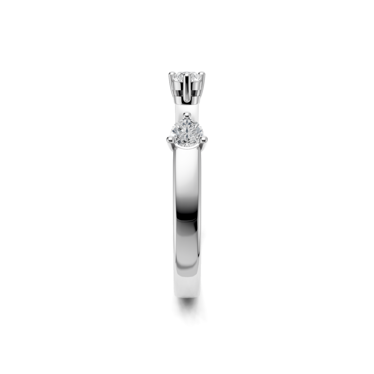 White gold two-stone open diamond ring, side profile