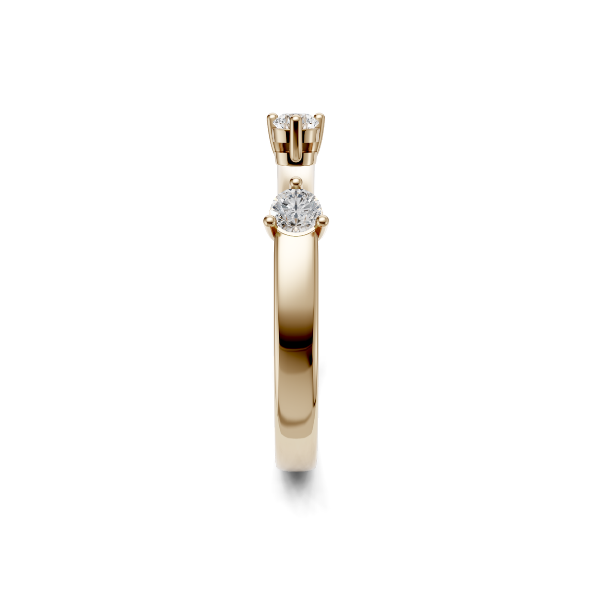 Yellow gold two-stone open diamond ring, side profile