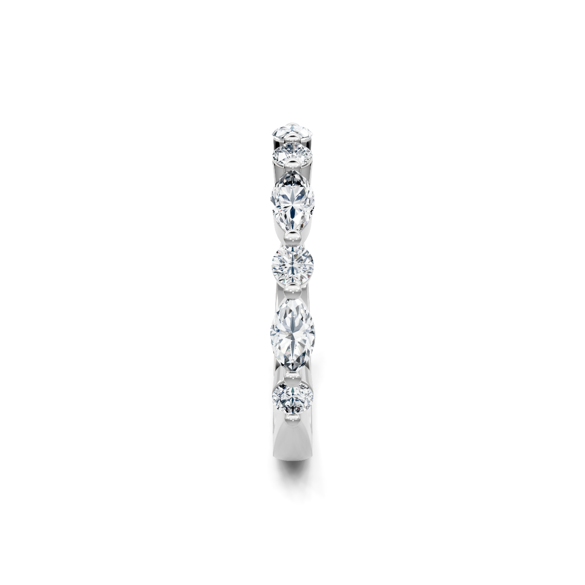 White gold alternating round and marquise diamond band, side profile