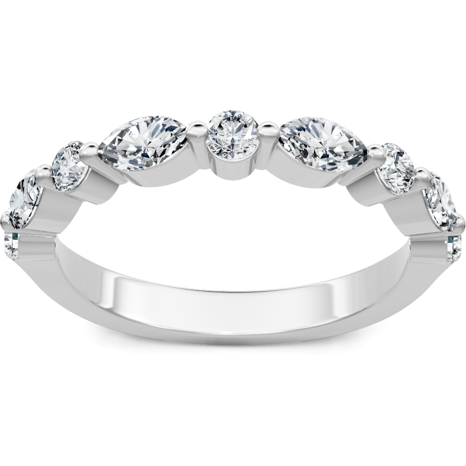 14K white gold alternating marquise and round diamond anniversary band