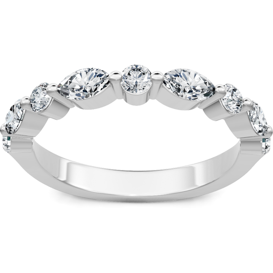14K white gold alternating marquise and round diamond anniversary band