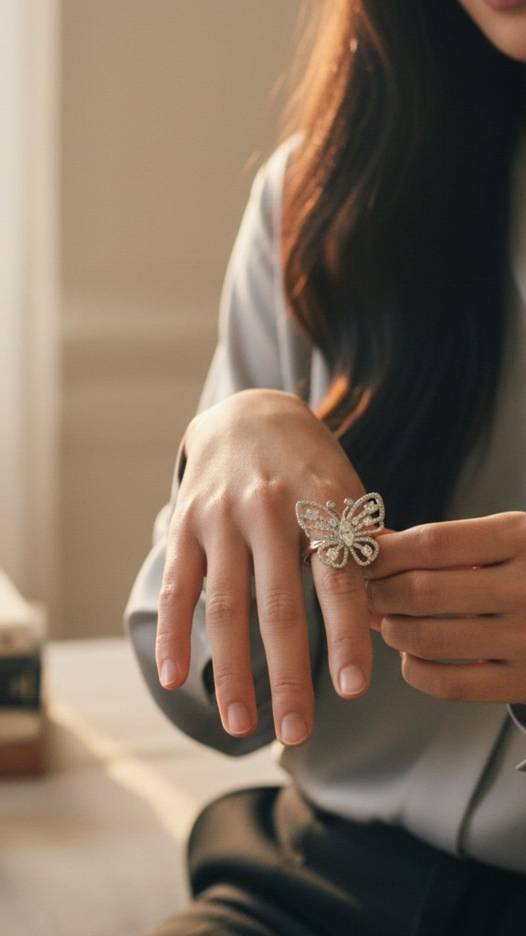 18K White Gold Diamond Butterfly Ring 1.07 Ctw