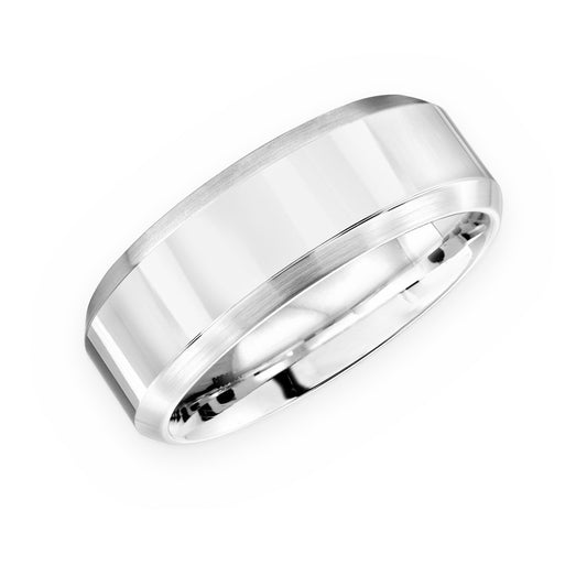 White cobalt men's band with polished center and beveled brushed edges