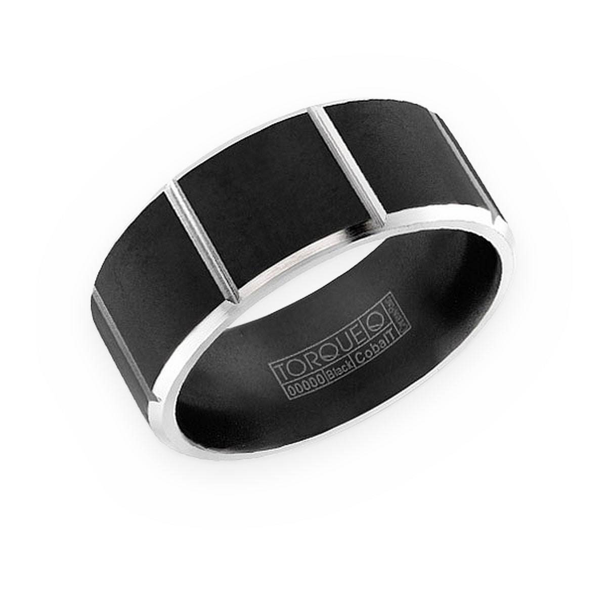 Torque two-tone men's band with black block-segmented center and white edges