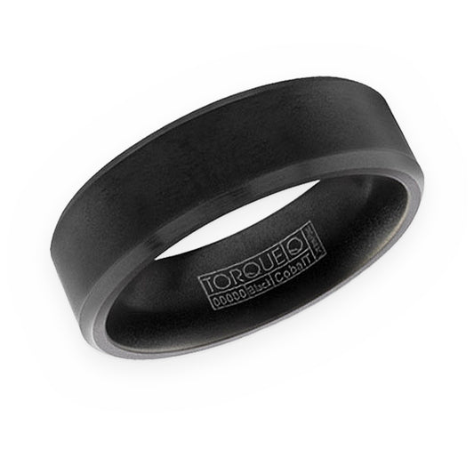 Torque black cobalt men's band with brushed finish and beveled edges